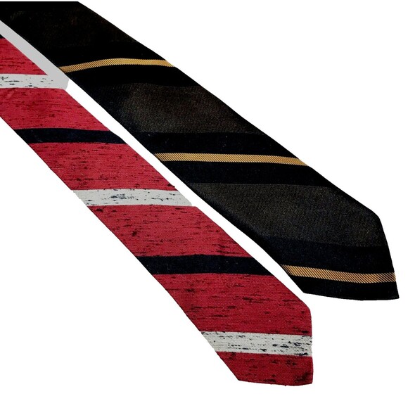 Beau Brummell Ties 2 Vtg Slim Skinny Striped Silk Rayon Red Brown Vegas Preppy - Picture 2 of 12